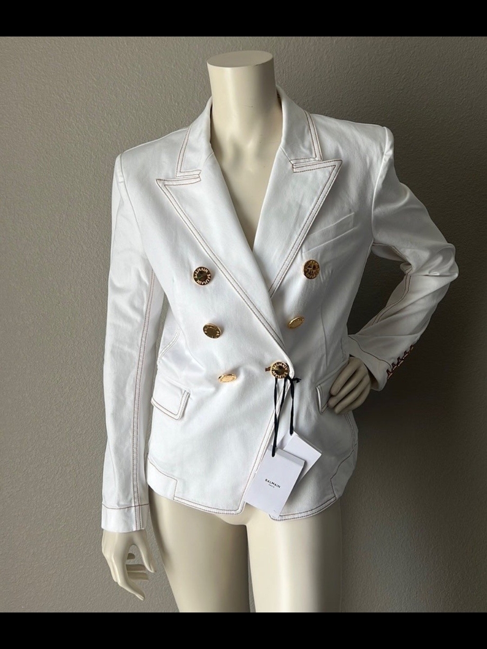 Women's White Double-Breasted Blazer Jacket with Gold Buttons
